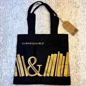 NWT Barnes & Noble black and gold canvas tote bag